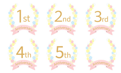 手描きの花のリースのアニバーサリーデザイン