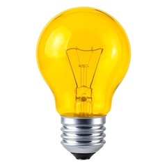 A glowing yellow lightbulb, filaments visible, sits upright on a white background, providing a warm and inviting light
