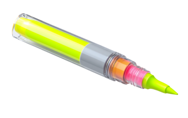 Realistic highlighter depiction highlighting clear cap, fluorescent color, and functional office supply isolated on transparent background PNG