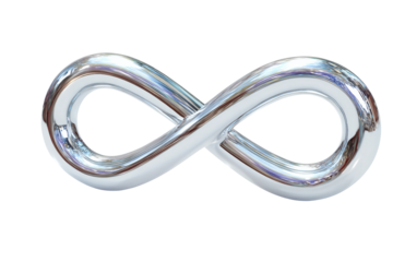 Polished metallic infinity loop with smooth reflective surface and elegant design isolated on transparent background PNG