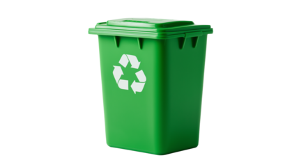 Green Recycling Bin 3D Render with Recycle Symbol, Eco Friendly Waste Container Isolated on Transparent Background