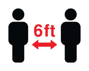 Social Distancing 6 ft Icon with Red Arrow and Figures – High Quality Vectorial Stock Image