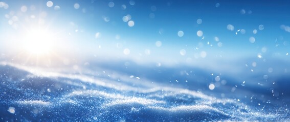 Abstract blue background with bokeh light effects, sparkling particles and soft glow. Digital art, futuristic design with shimmering dots and lens flares for technology, dreamy or cosmic concepts.