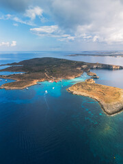 Blue Lagoon on Comino Island, Malta - aerial drone view