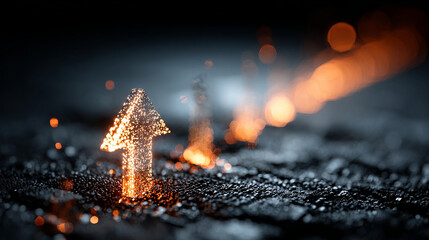 Financial growth concept with upward arrow made of light, symbolizing progress and success