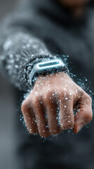 Smart wearable technology on wrist, showcasing future lifestyle and innovation