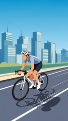 Professional Cyclist Riding Road Bike on City Street