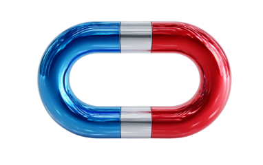 Curved magnet with shiny red and blue coating illustrating classic design, scientific tool, and bright aesthetics isolated on transparent background PNG