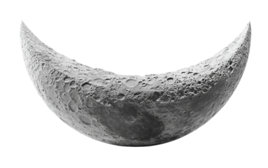 High quality moon crescent with refined surface details emphasizing celestial observation and space study concepts isolated on transparent background PNG