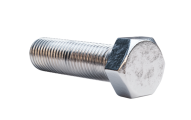 Steel nut and bolt showcasing precise threading detail and polished metallic surface for engineering and industrial use isolated on transparent background PNG