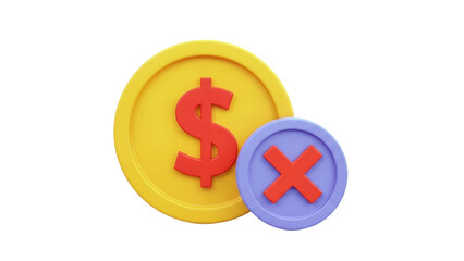 Obraz premium 3D Money Loss Icon with Dollar Sign and Cross Symbol on transparent background