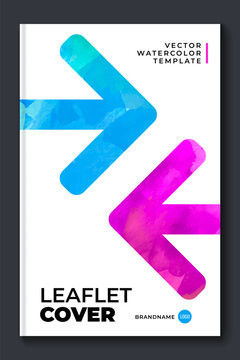 Сolorful blue pink vector watercolor vertical cover background with arrows for poster, banner, book cover or flyer