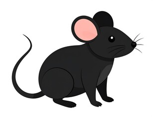 Obraz premium Illustration of a rodent with dark fur, large ears, and a long, curved tail, sitting upright on a white background