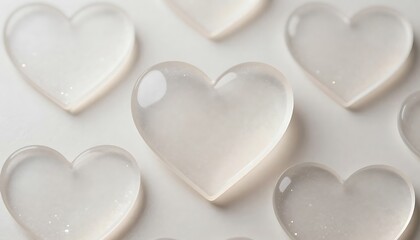 Obraz premium Delicate translucent white heart shapes scattered on a pure background, symbolizing love and purity