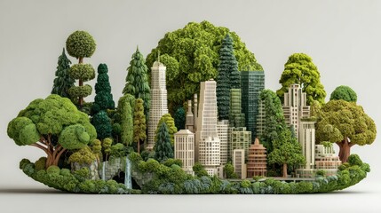 Eco-friendly City: A Green Metropolis with Trees and Buildings Combined in Art