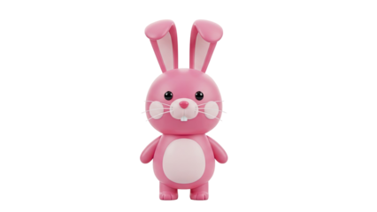 Cute pink cartoon bunny rabbit on transparent background