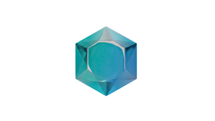 Hexagonal Gemstone with Blue and Teal Gradient on transparent background