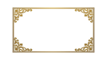 Ornate vintage gold frame for text with a golden floral ornament border and antique vector leaf pattern illustration on a retro card design