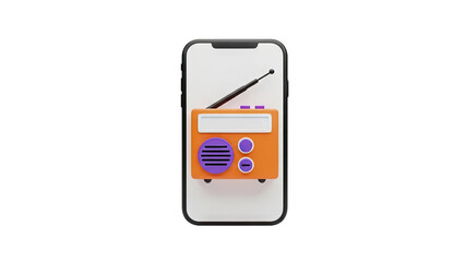 Smartphone displaying a retro radio icon on transparent background