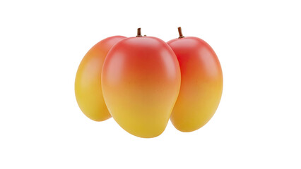 Three ripe mangoes with gradient red and yellow colors on transparent background
