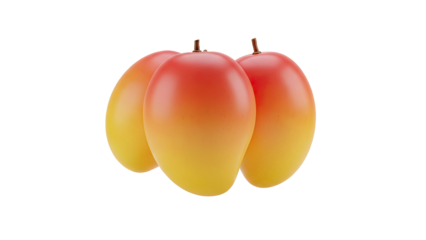 Three ripe mangoes with gradient red and yellow colors on transparent background