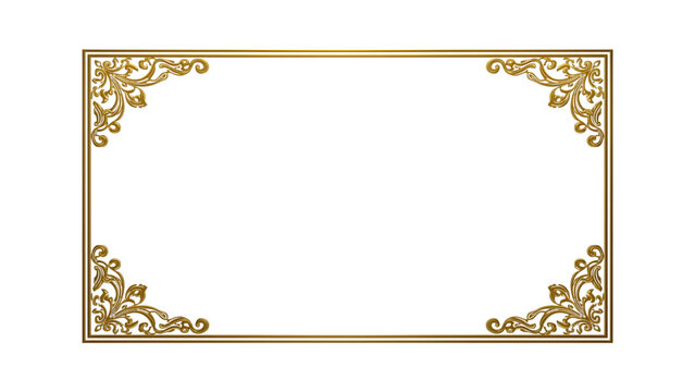 Ornate vintage gold frame for text with a golden floral ornament border and antique vector leaf pattern illustration on a retro card design