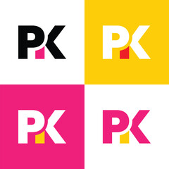 This image depicts a logo design of a monogram PK in simple flat style in various flat color on a white background