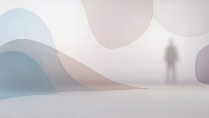 Human Silhouette in Overlapping Abstract Color Curve Space Concept Background