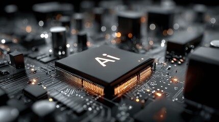 Artificial Intelligence Microchip on Circuit Board Representing Technological Advancements