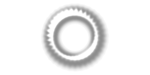 A glowing white circular serrated ring with a soft shadow on a white background.