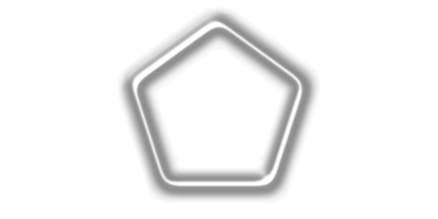 A simple white outline of a regular pentagon with a soft gray shadow on a clean white background, representing a basic geometric shape.