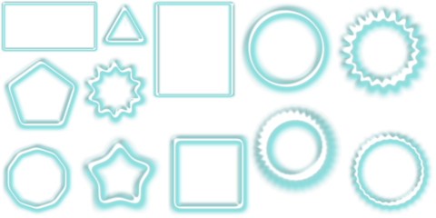 A collection of various outlined geometric and decorative shapes with a light blue glow effect on a white background, ideal for graphic design elements.