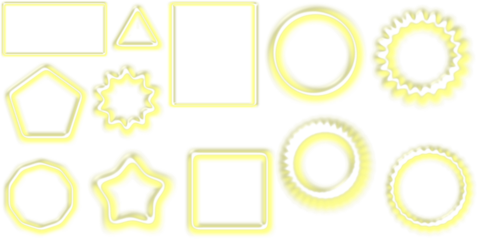 A collection of various light yellow outlined cookie cutters or molds in different geometric and decorative shapes on a white background.