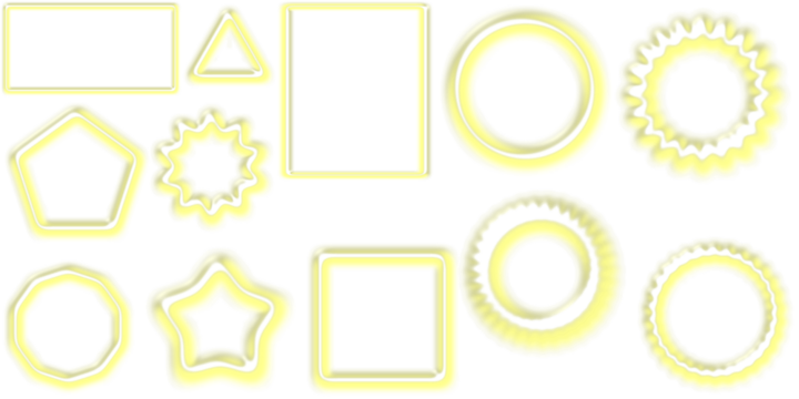 A collection of various light yellow outlined cookie cutters or molds in different geometric and decorative shapes on a white background. - Powered by Adobe