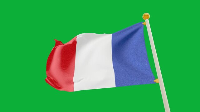 3d animation of France flag waving on solid background.