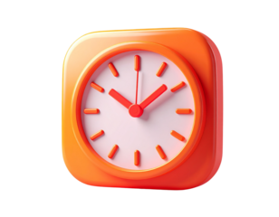 Orange Square 3D Clock PNG Icon - Modern Timekeeping Illustration
