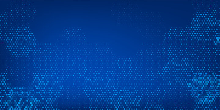 Blue glowing hexagon texture. Abstract neon hexagonal grid wallpaper. Navy honeycomb pattern backdrop. Vector modern technology, business, science, healthcare, medicine, presentation design background - Powered by Adobe