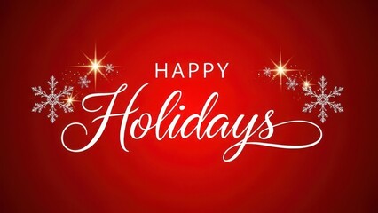 Festive holiday greeting with snowflakes and stars on red background