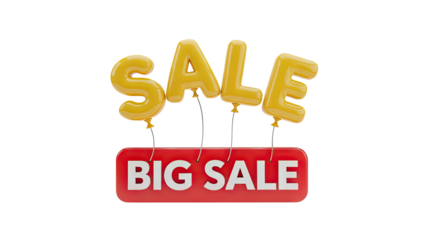 Yellow Balloons Forming SALE Over Red BIG SALE Sign on transparent background