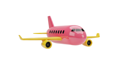 Pink and Yellow Cartoon Airplane on transparent background