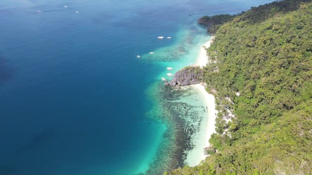 The aerial view of Seven Commandos Beach in the Philippines