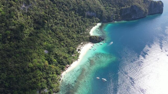 The aerial view of Seven Commandos Beach in the Philippines