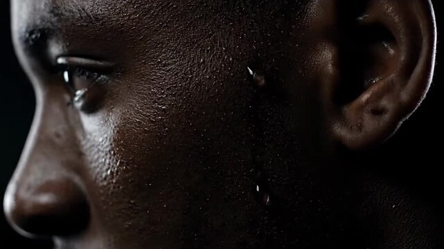 Intense Focus Sweat Dripping on Athlete's Face During Training