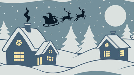 Fototapeta premium Santa's sleigh over snowy village