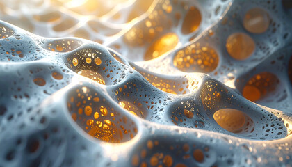 Cellular Structures: An abstract view of intricate cellular structures, showcasing a network of interconnected cells and the beauty of life at a microscopic level. 