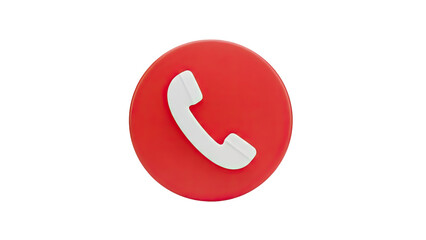 3D Red circle with white phone icon, transparent background