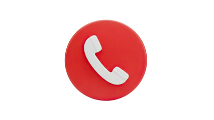 3D Red circle with white phone icon, transparent background