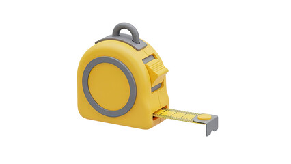 3D Yellow measuring tape with a gray accent on transparent background