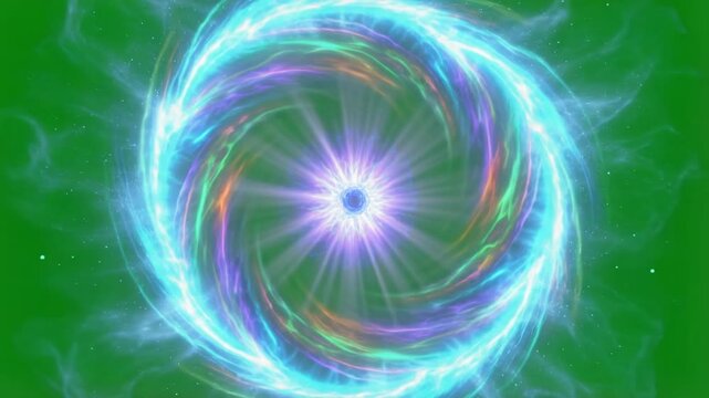 Vibrant Swirling Energy Portal with Rainbow Colors and Particles on Green Screen Background Cinematic Motion Graphic Element
