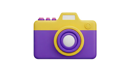 3D Icon of a Stylized Camera with Purple and Yellow Colors on transparent background